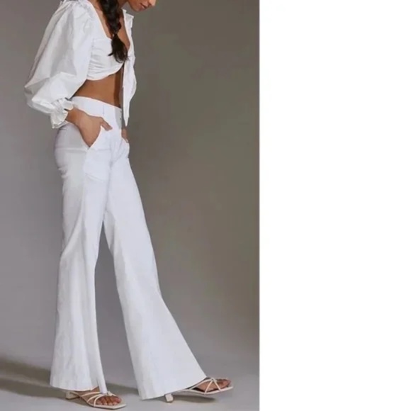 Anthropologie Naomi White Flare Pants Flattering 10 - Picture 7 of 8